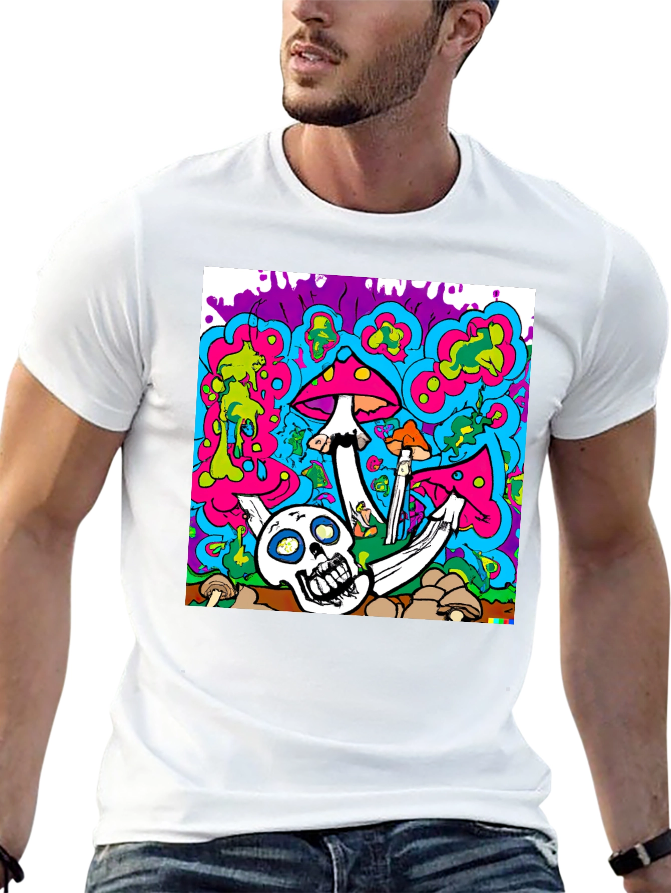 Psychedelic Skull & Mushroom Graphic T-Shirt