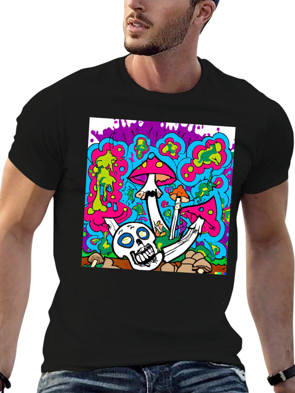 Psychedelic Skull & Mushroom Graphic T-Shirt
