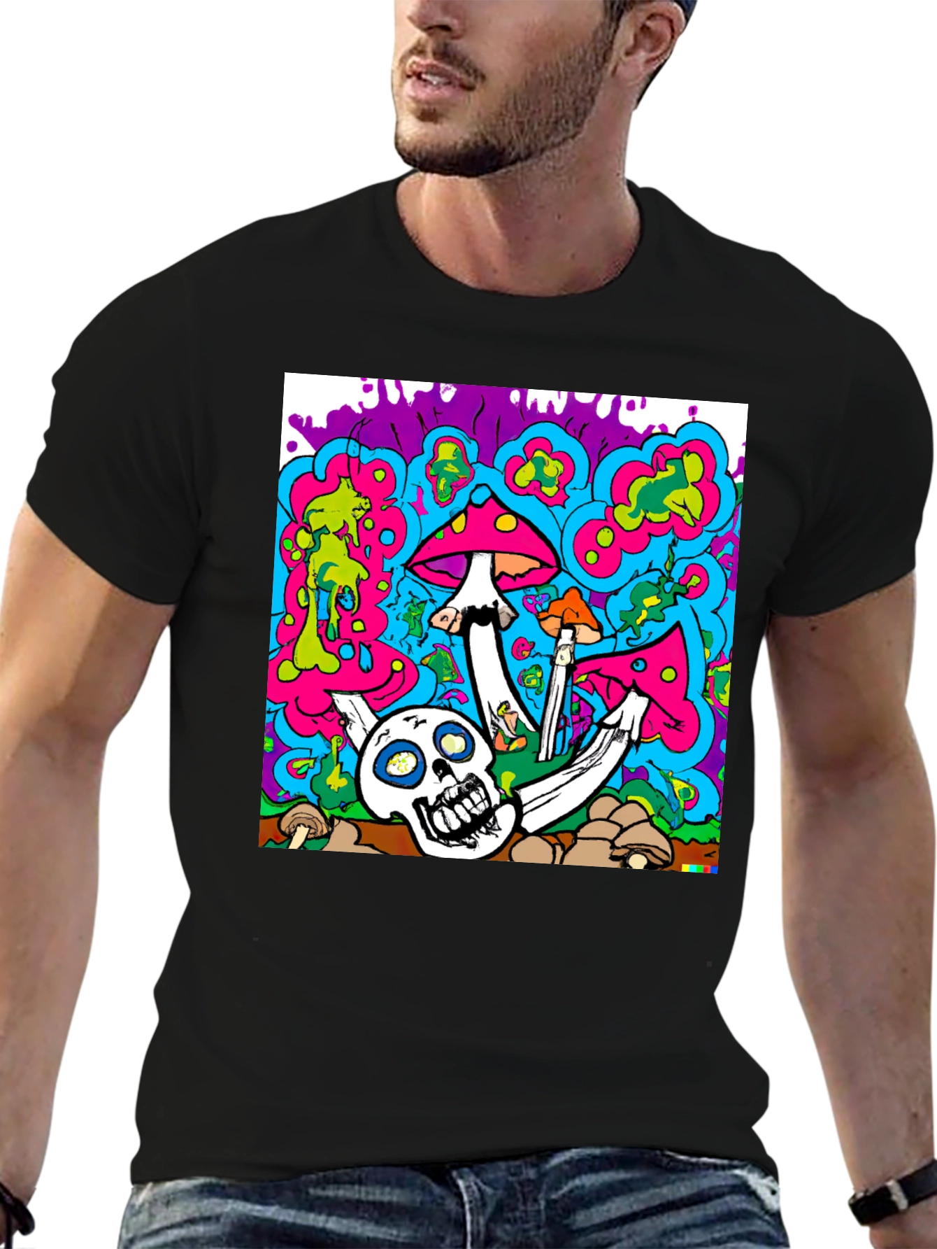 Psychedelic Skull & Mushroom Graphic T-Shirt
