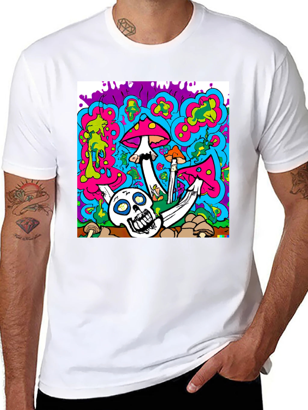 Psychedelic Skull & Mushroom Graphic T-Shirt