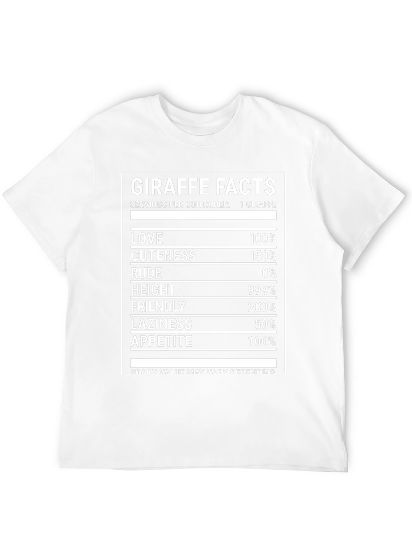 Giraffe Facts Funny T-Shirt Nutrition Label Humor Tee