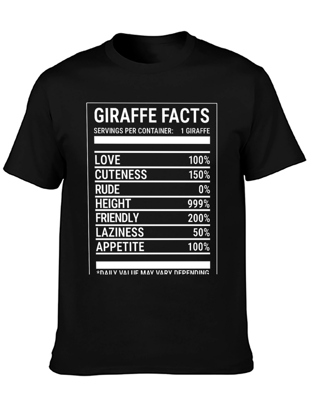 Giraffe Facts Funny T-Shirt Nutrition Label Humor Tee
