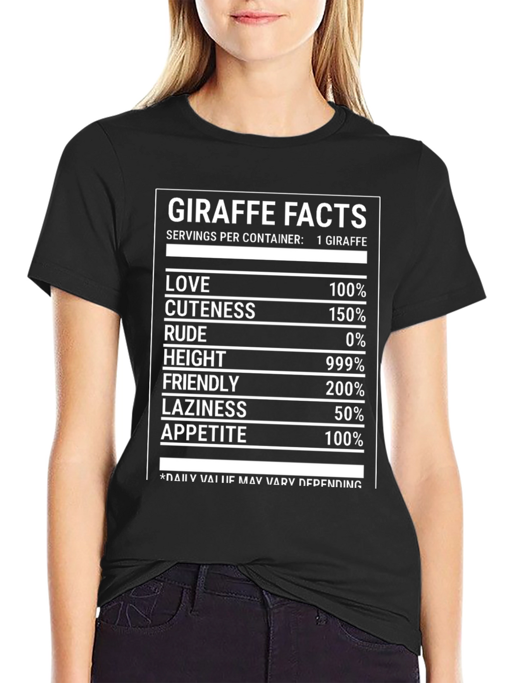 Giraffe Facts Funny T-Shirt Nutrition Label Humor Tee