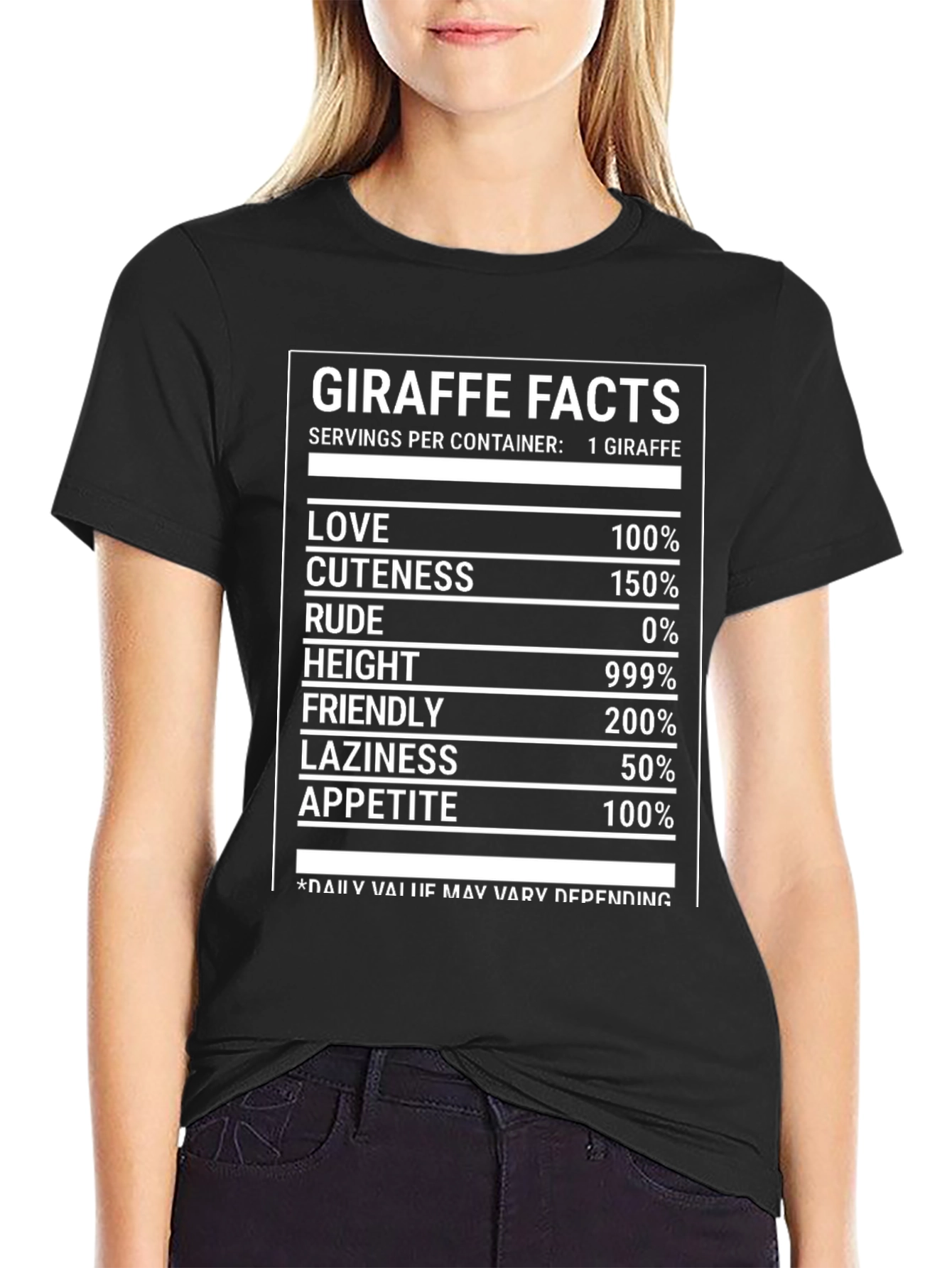 Giraffe Facts Funny T-Shirt Nutrition Label Humor Tee