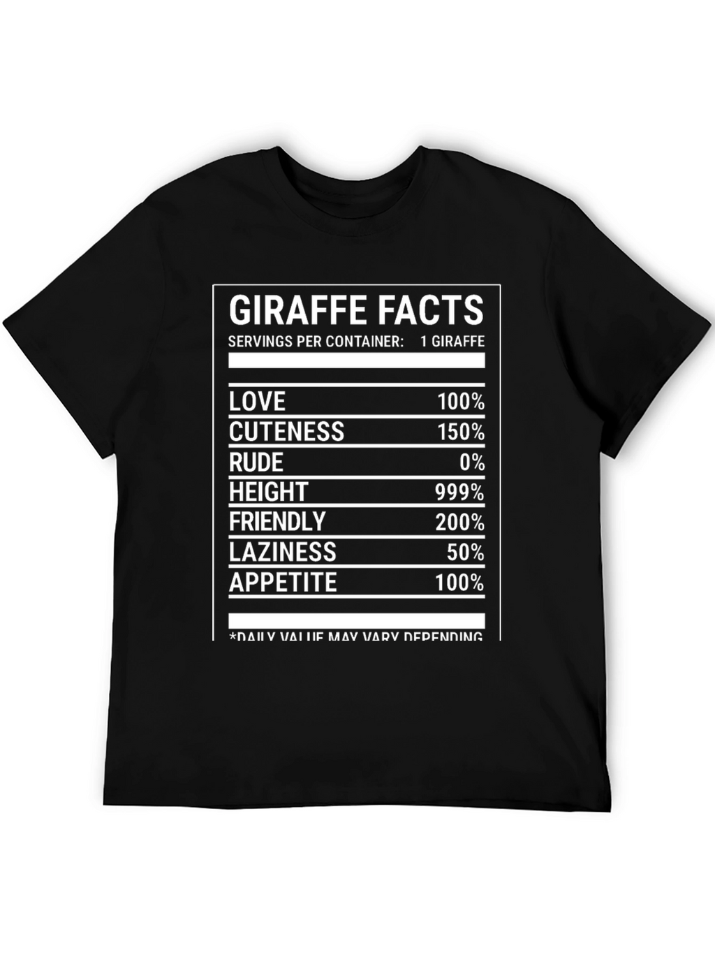 Giraffe Facts Funny T-Shirt Nutrition Label Humor Tee