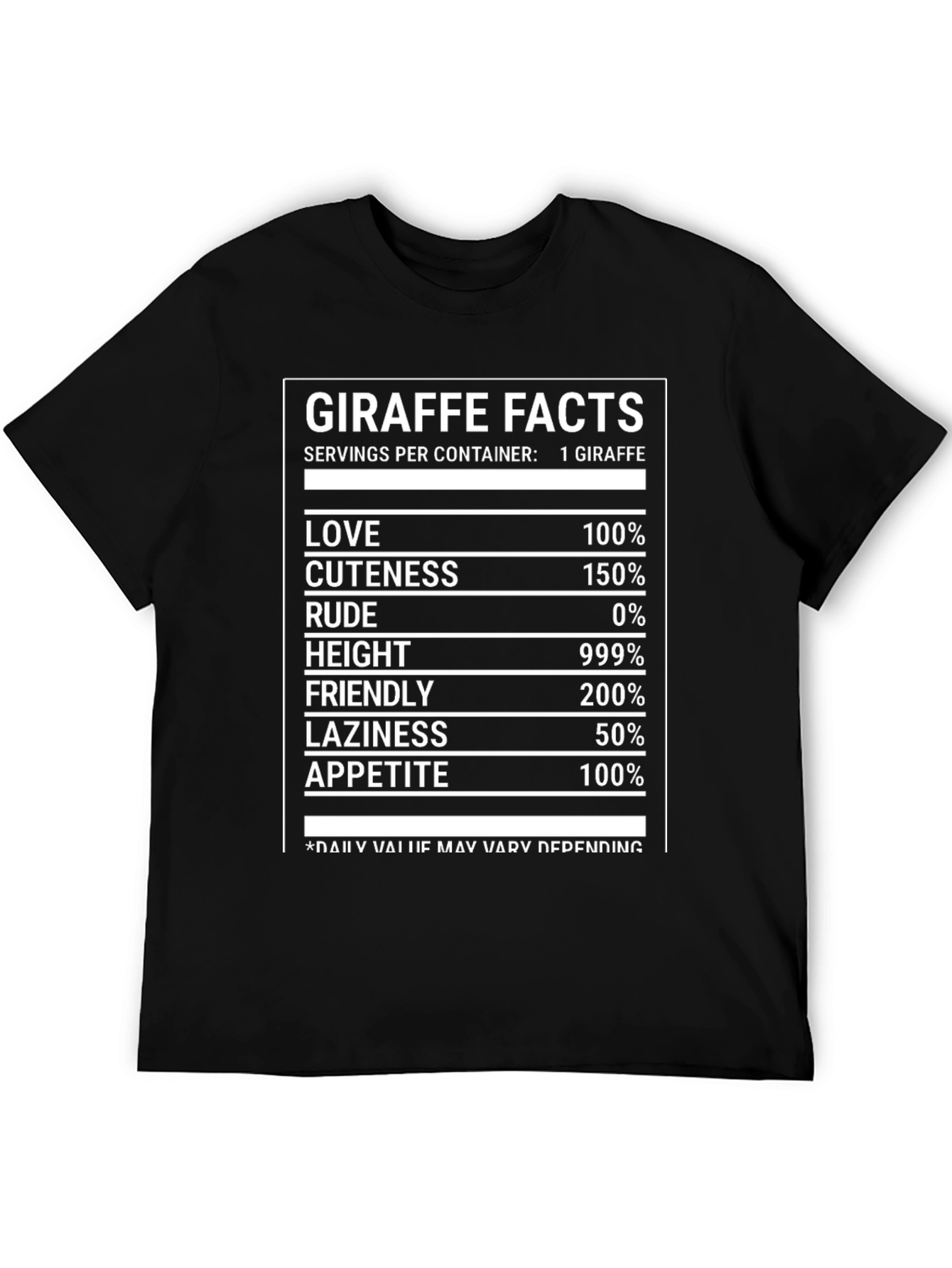 Giraffe Facts Funny T-Shirt Nutrition Label Humor Tee