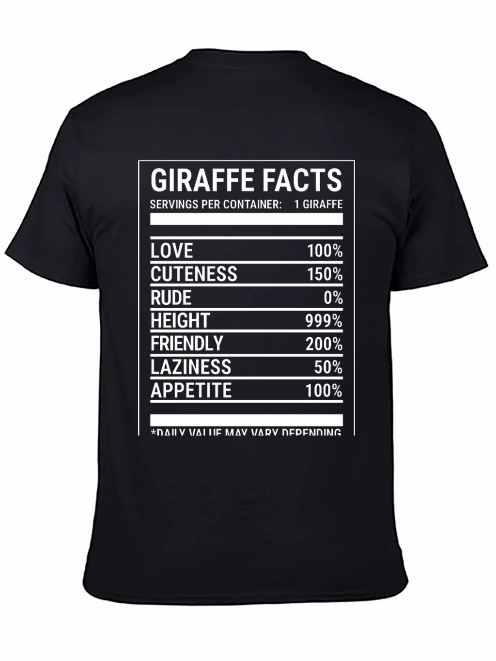 Giraffe Facts Funny T-Shirt Nutrition Label Humor Tee