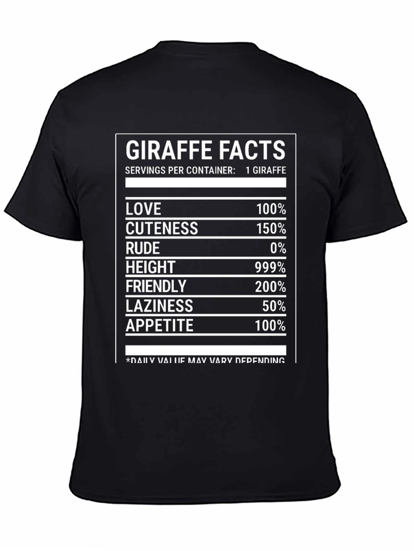 Giraffe Facts Funny T-Shirt Nutrition Label Humor Tee