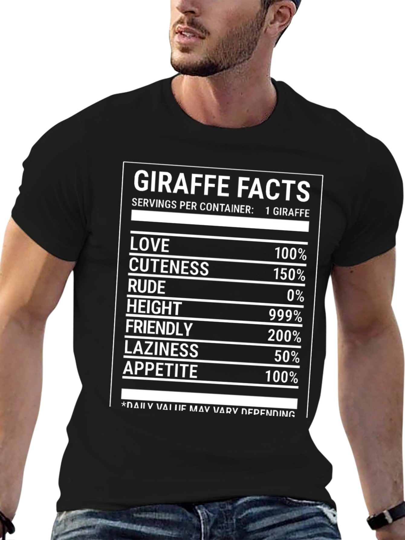 Giraffe Facts Funny T-Shirt Nutrition Label Humor Tee