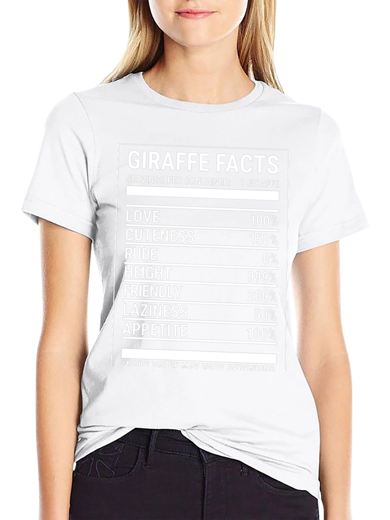 Giraffe Facts Funny T-Shirt Nutrition Label Humor Tee