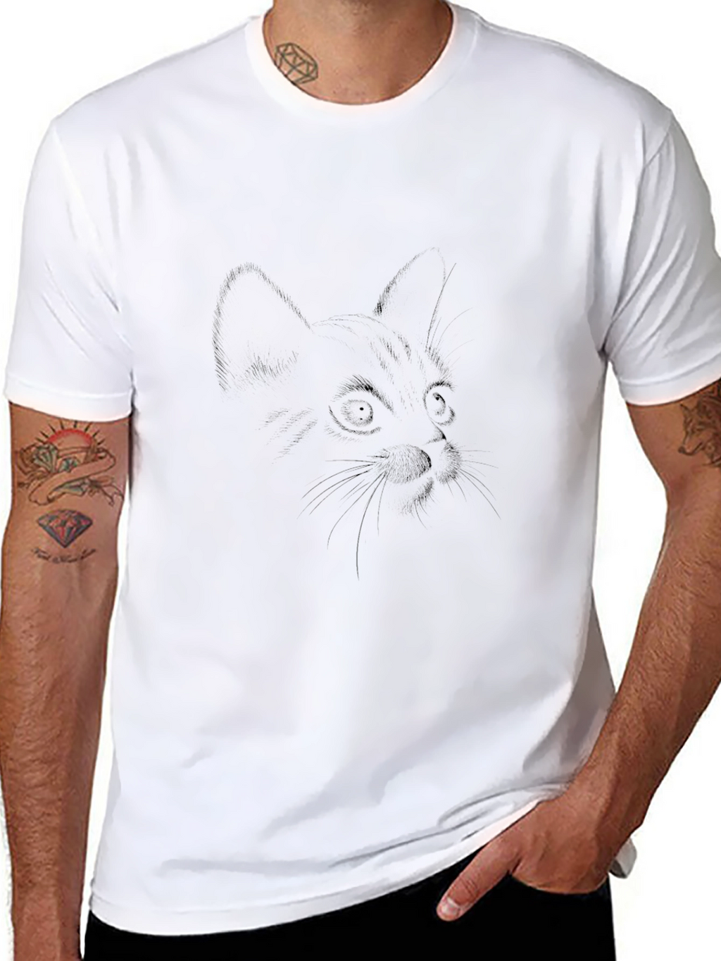 Cat Sketch Black T-Shirt