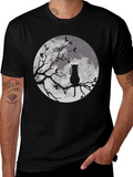 Moon Cat Graphic Tee - Stylish Black T-Shirt