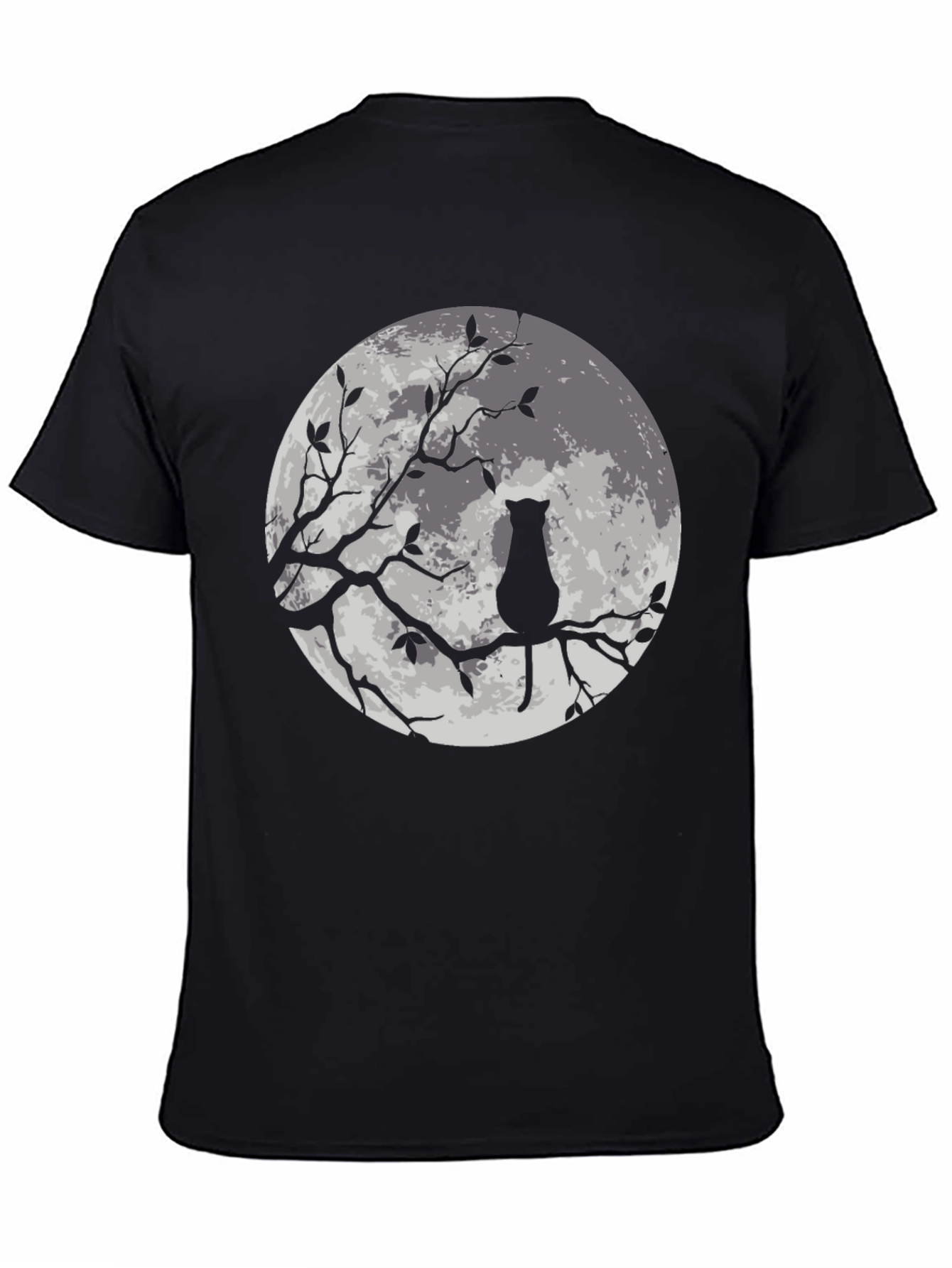 Moon Cat Graphic Tee - Stylish Black T-Shirt