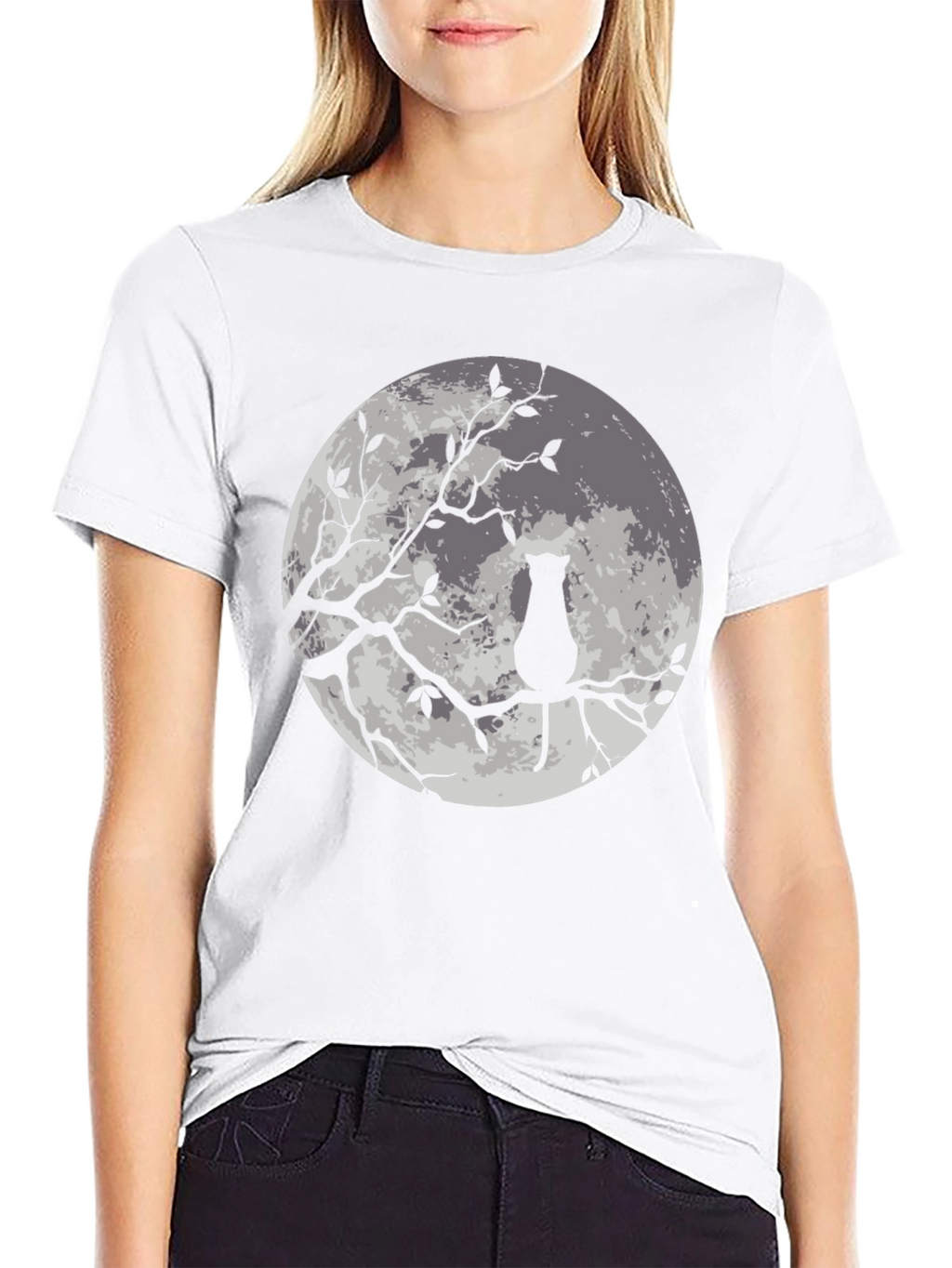 Moon Cat Graphic Tee - Stylish Black T-Shirt