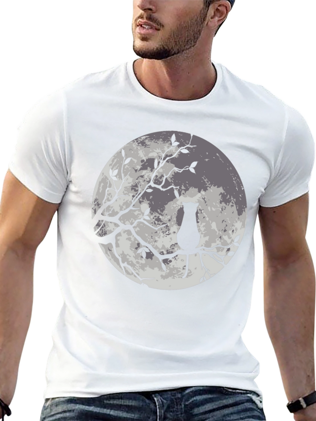Moon Cat Graphic Tee - Stylish Black T-Shirt