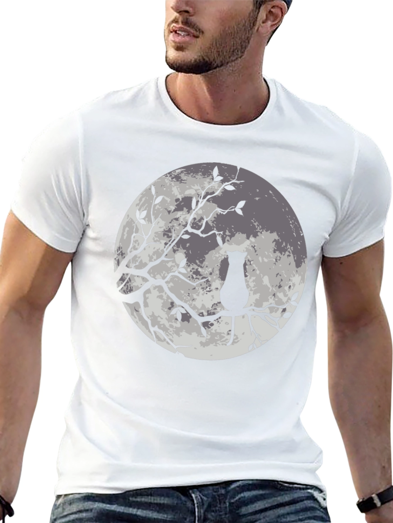 Moon Cat Graphic Tee - Stylish Black T-Shirt