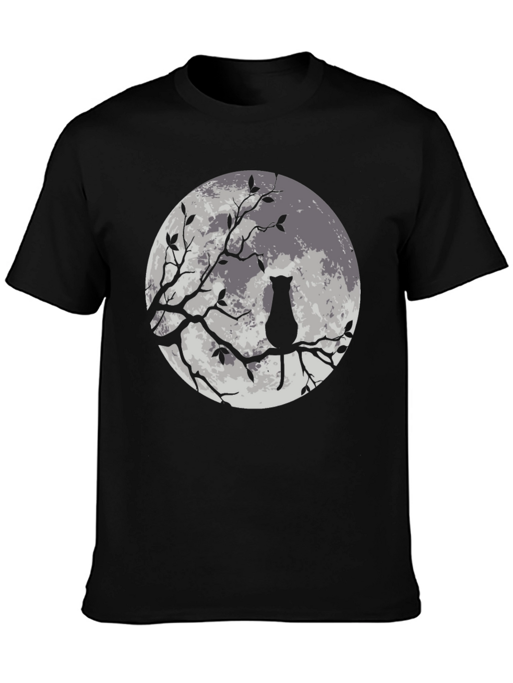 Moon Cat Graphic Tee - Stylish Black T-Shirt
