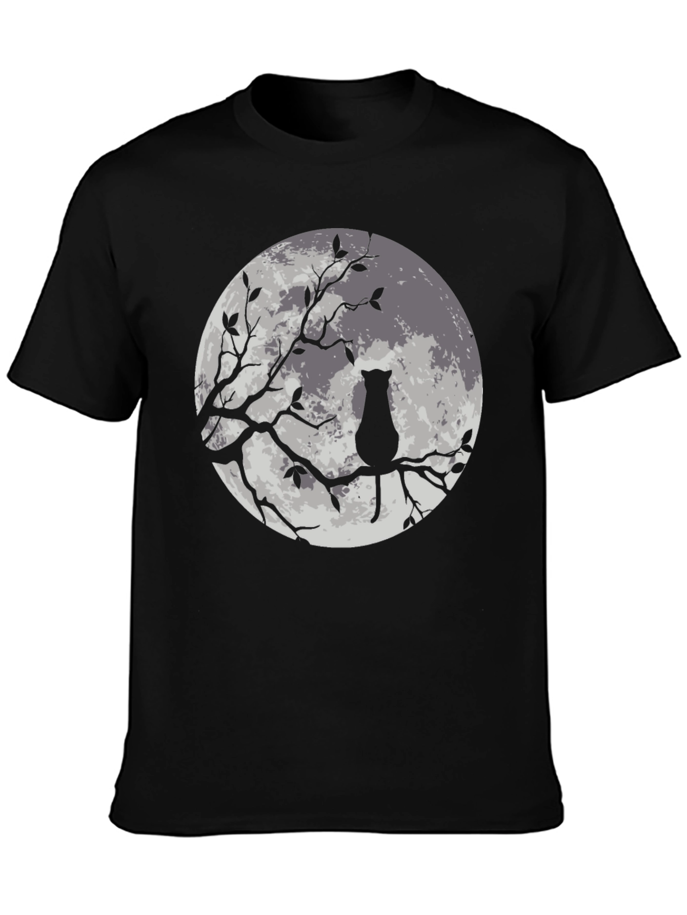 Moon Cat Graphic Tee - Stylish Black T-Shirt