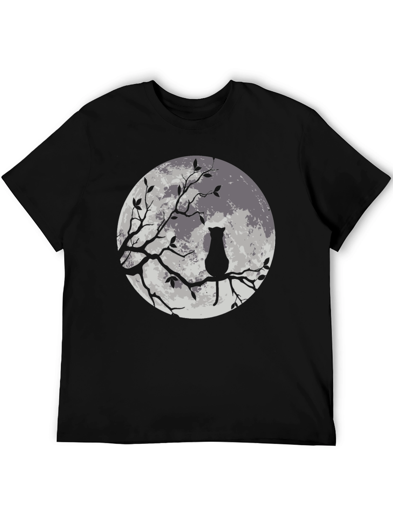 Moon Cat Graphic Tee - Stylish Black T-Shirt