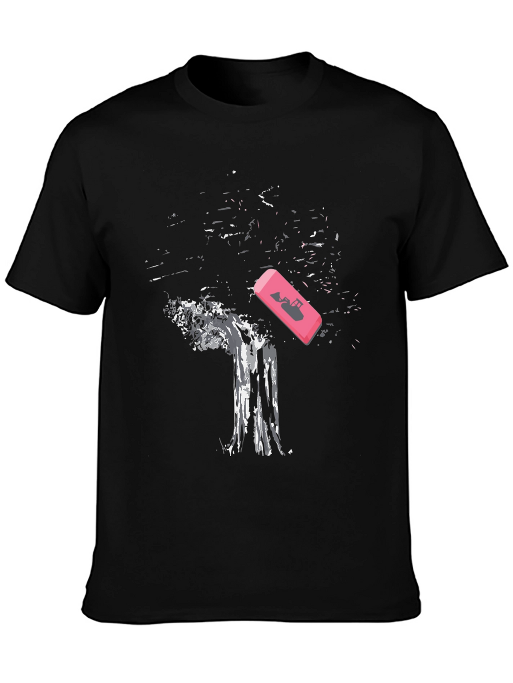 Eraser Tree Graphic Tee - Black Cotton T-Shirt