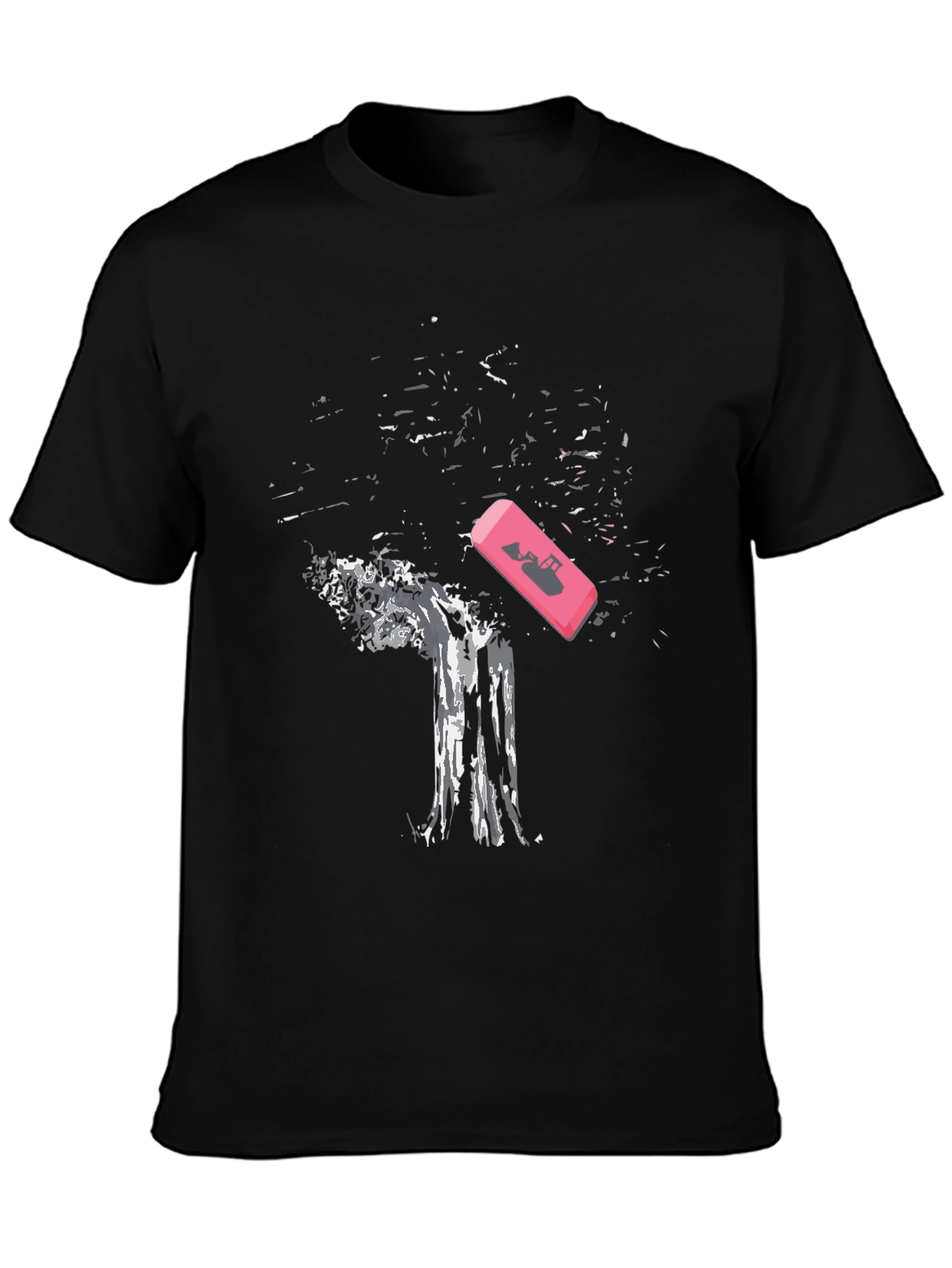 Eraser Tree Graphic Tee - Black Cotton T-Shirt