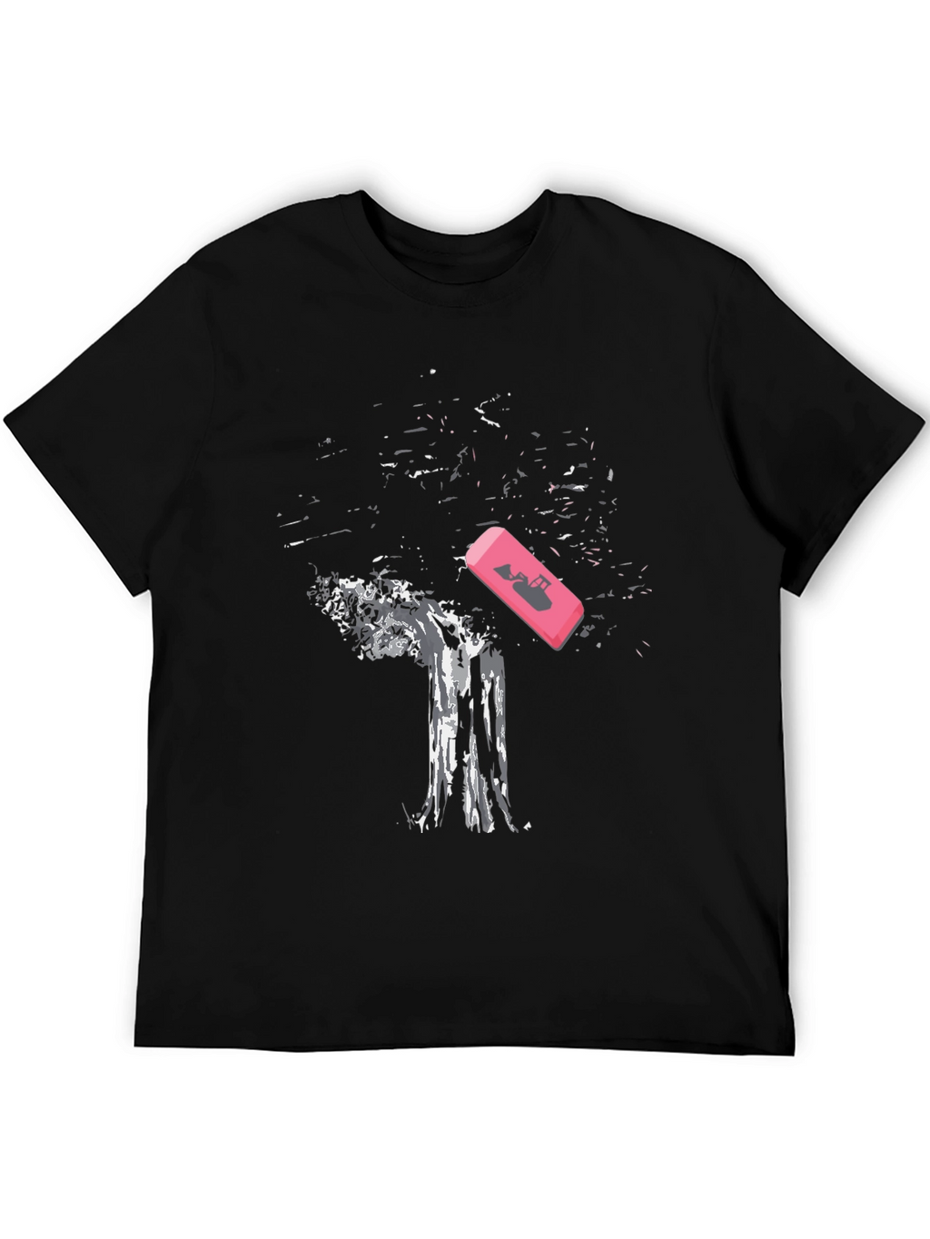 Eraser Tree Graphic Tee - Black Cotton T-Shirt