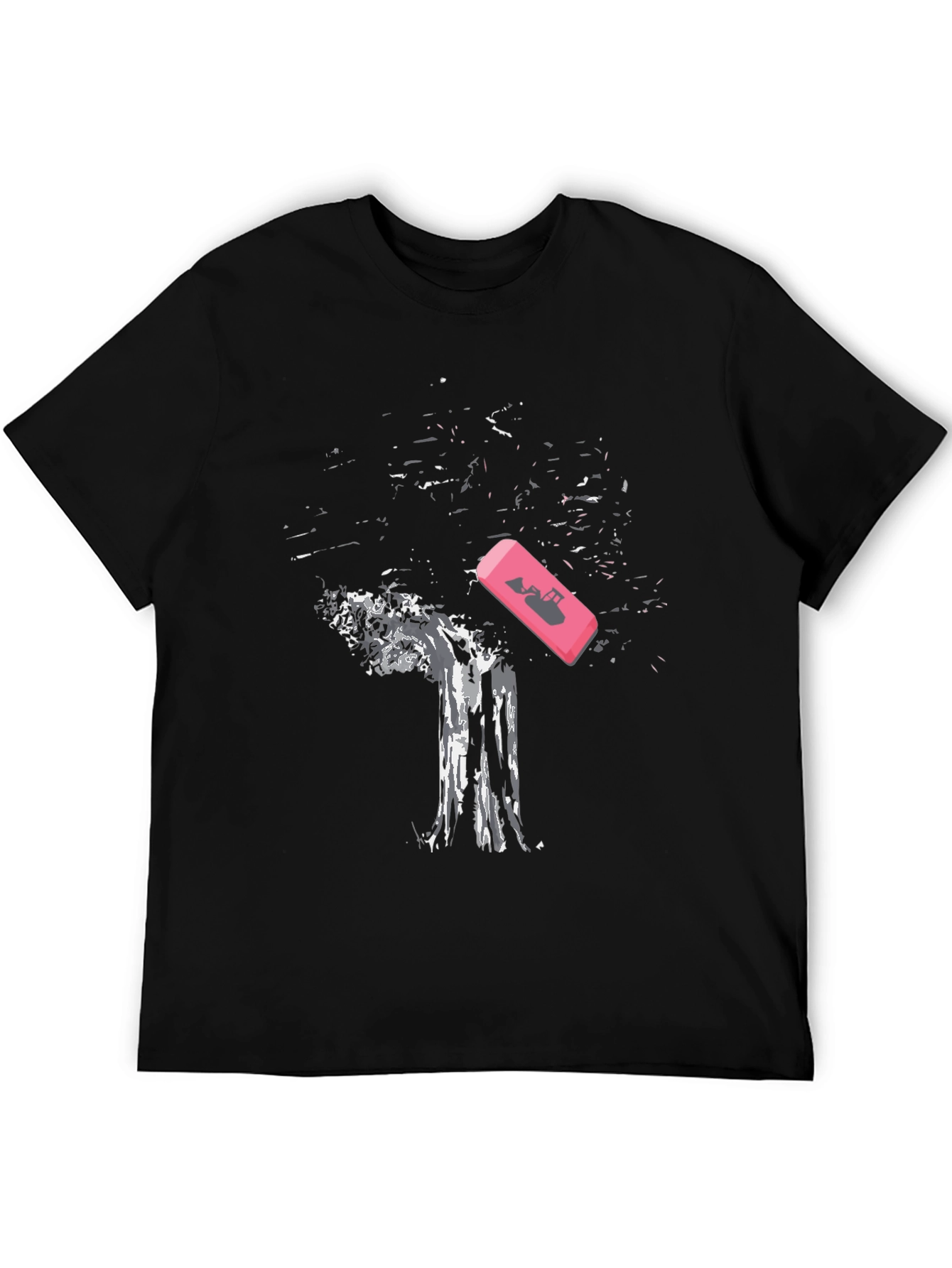 Eraser Tree Graphic Tee - Black Cotton T-Shirt