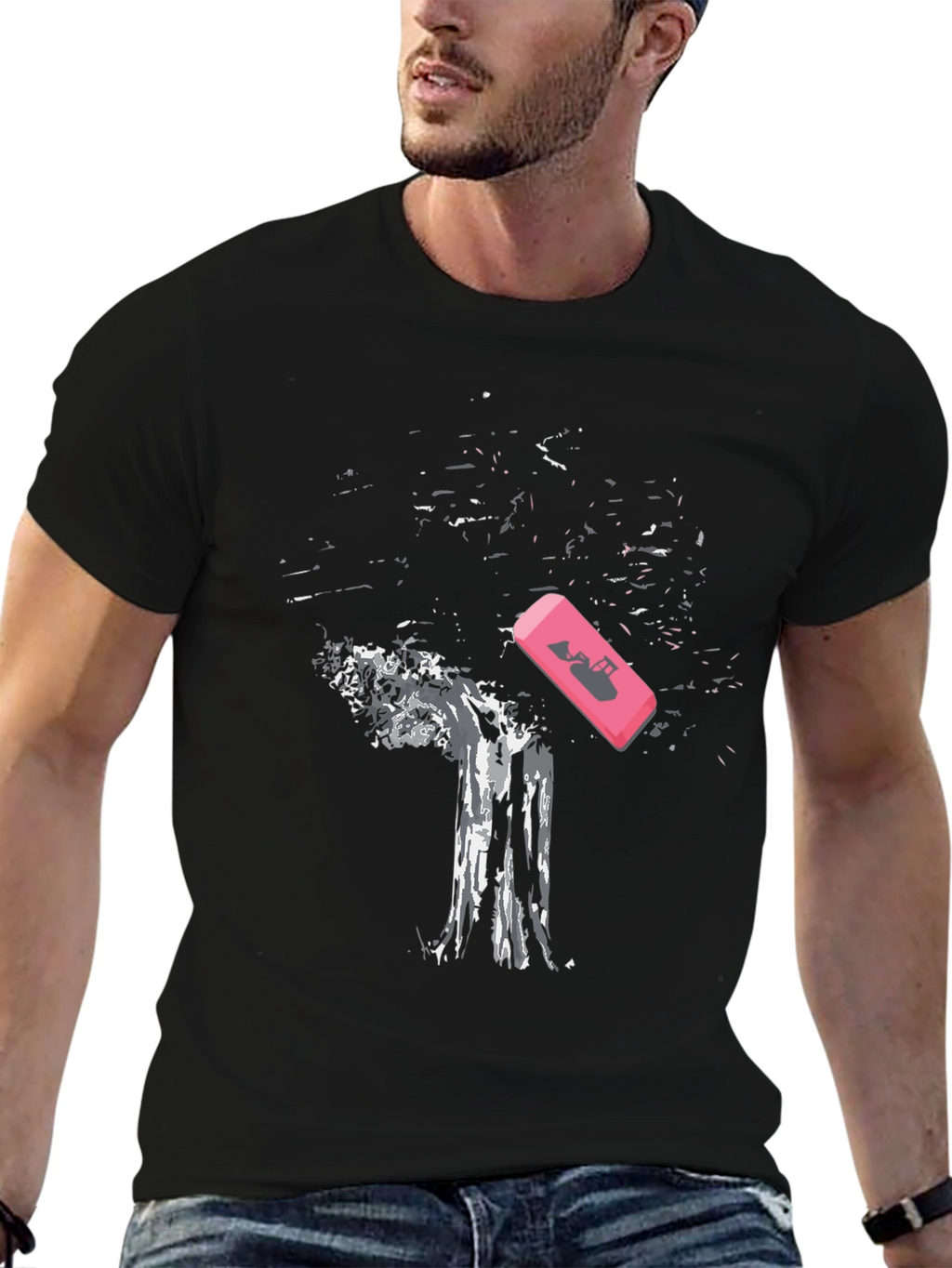 Eraser Tree Graphic Tee - Black Cotton T-Shirt