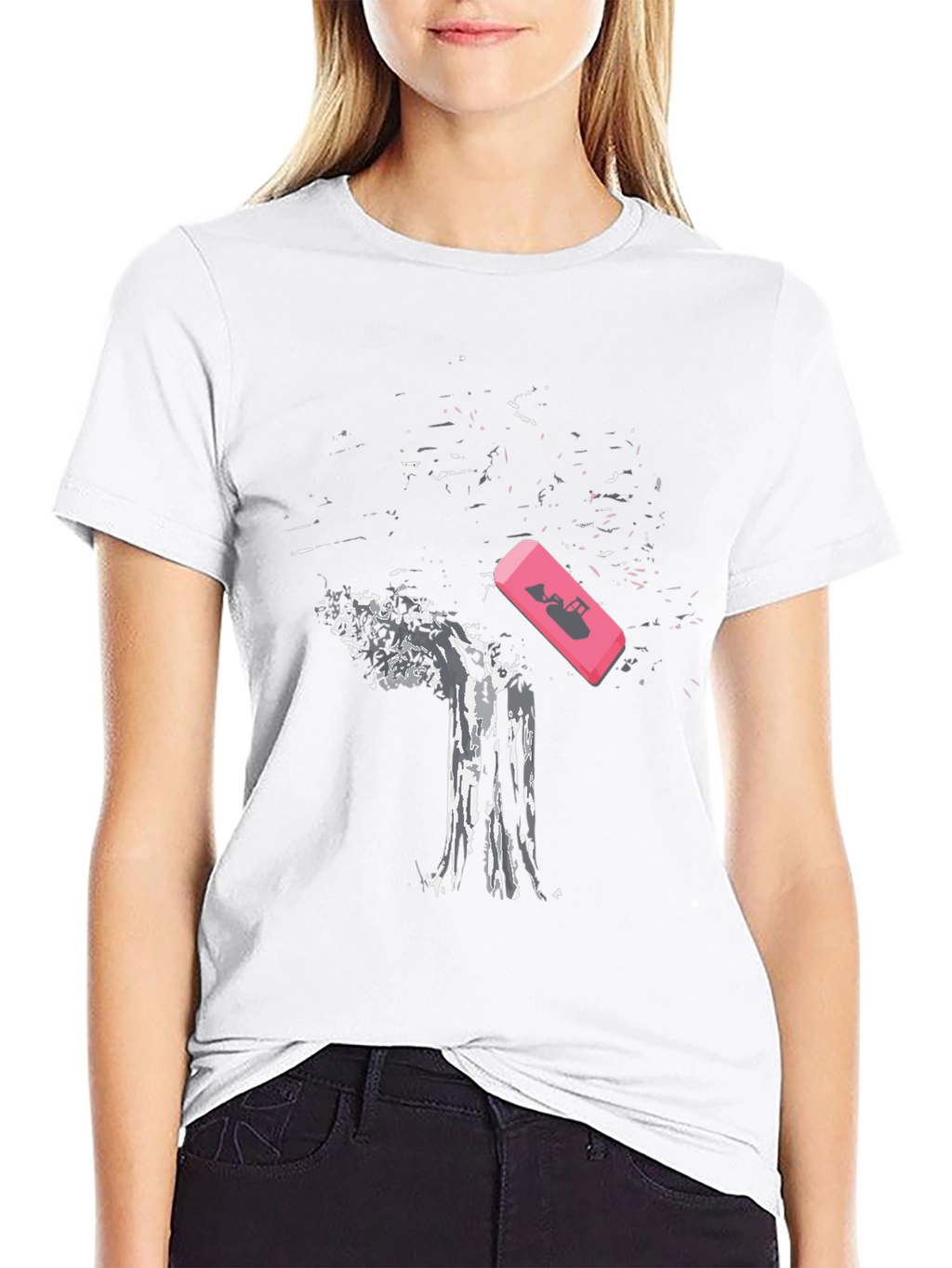 Eraser Tree Graphic Tee - Black Cotton T-Shirt