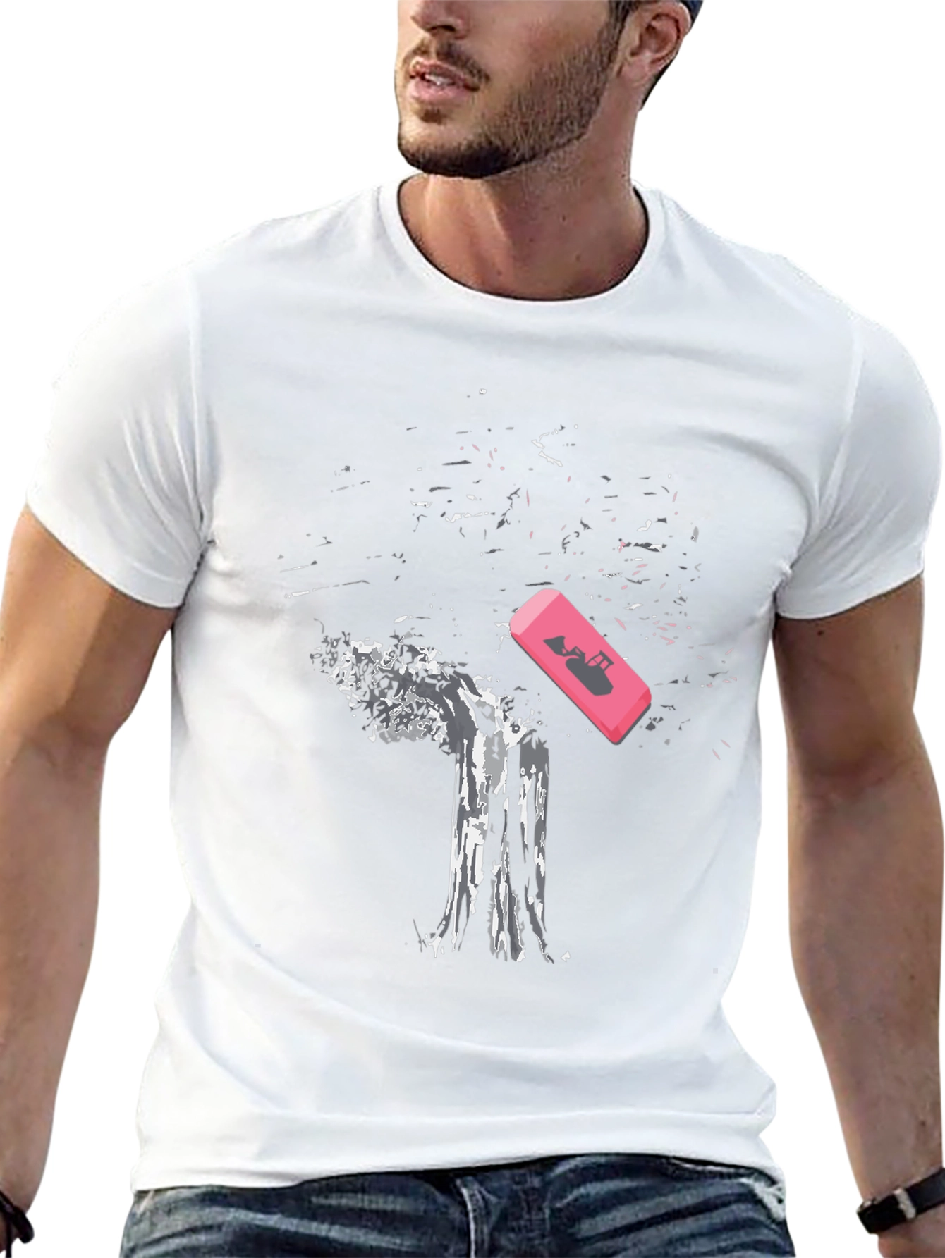 Eraser Tree Graphic Tee - Black Cotton T-Shirt