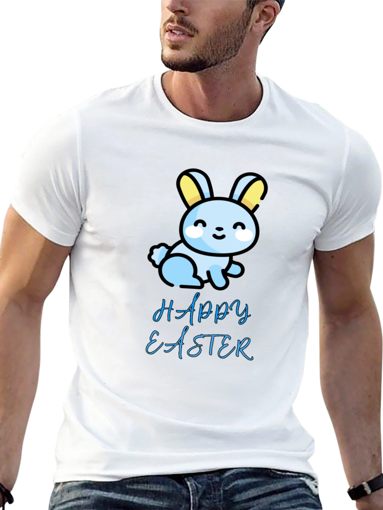 Happy Easter Bunny Graphic Tee - Soft Black T-Shirt
