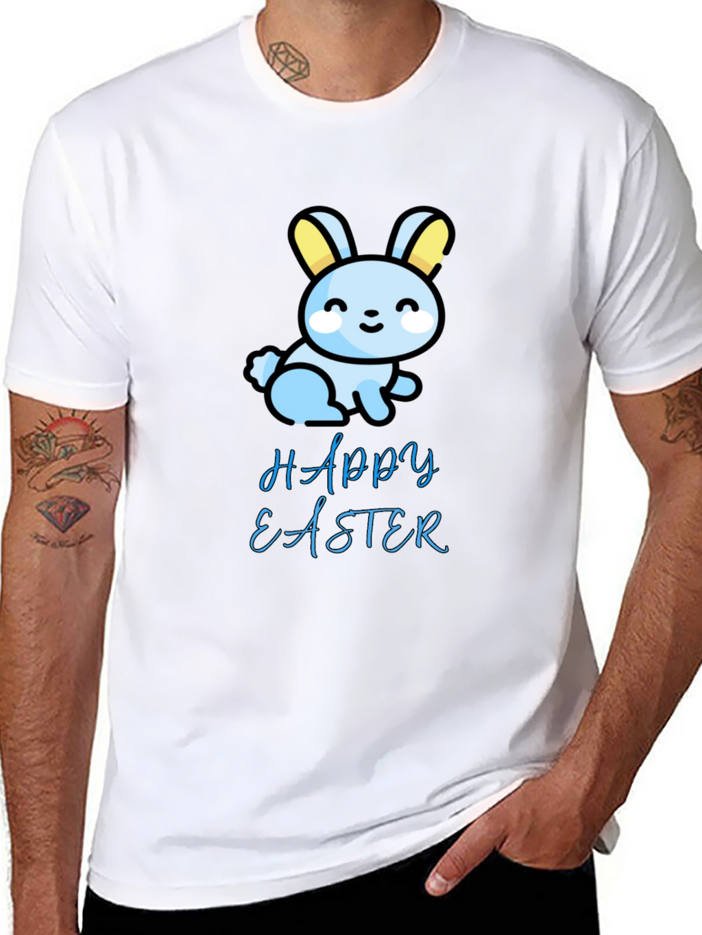 Happy Easter Bunny Graphic Tee - Soft Black T-Shirt