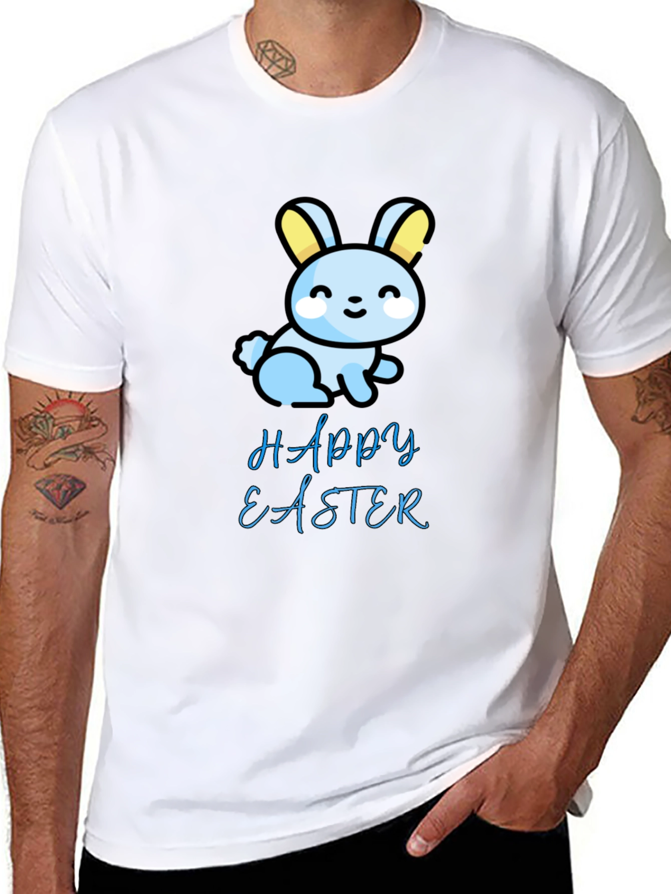 Happy Easter Bunny Graphic Tee - Soft Black T-Shirt