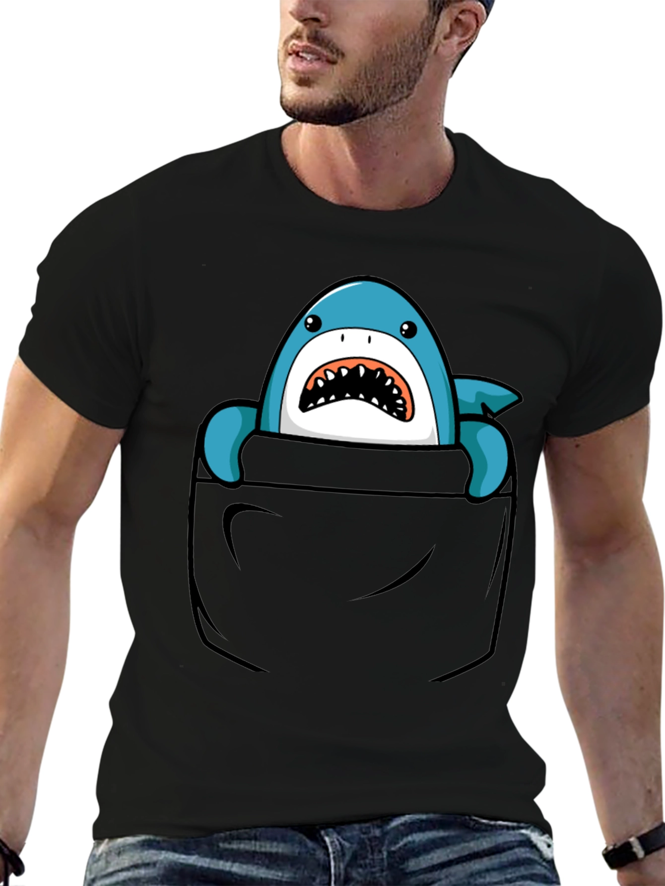 Shark Pocket T-Shirt - Fun Graphic Tee for Men