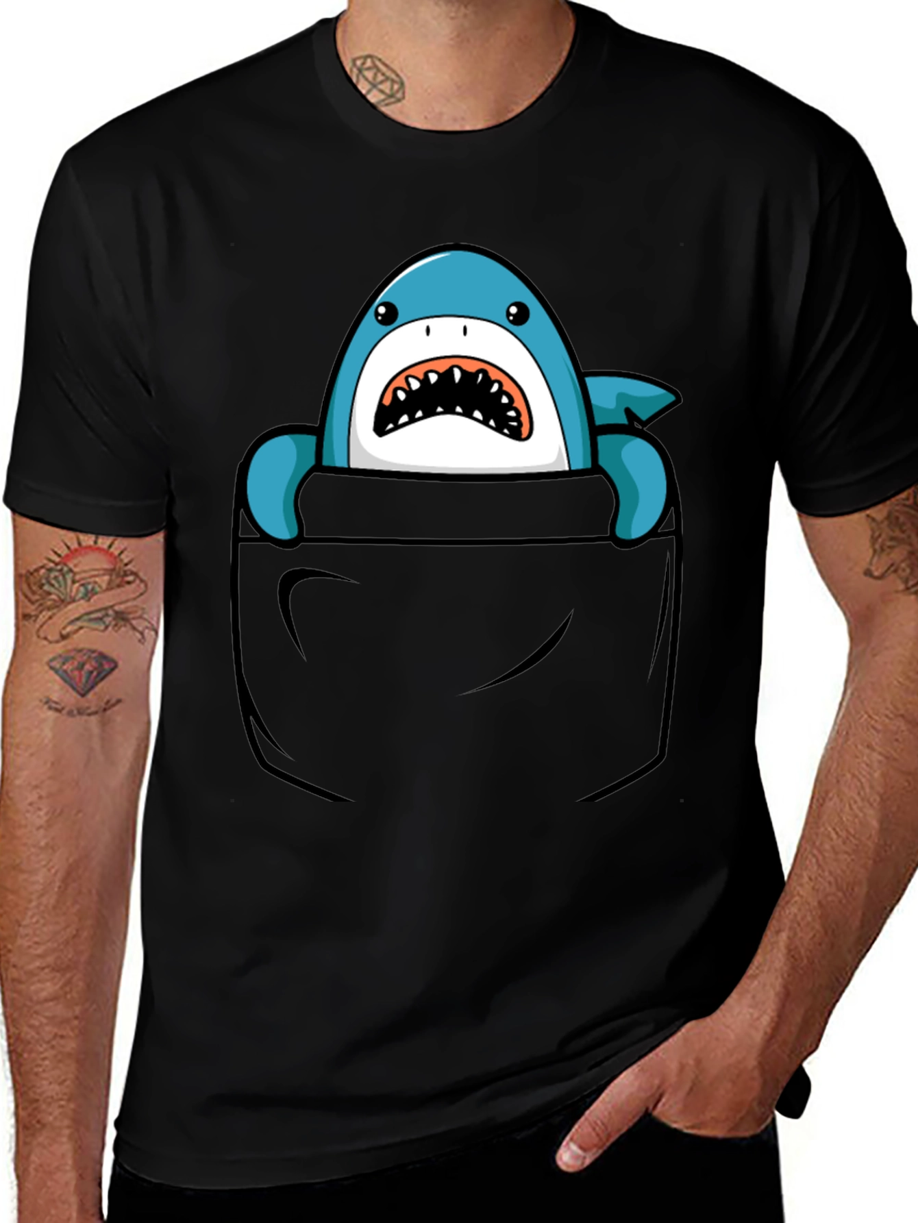 Shark Pocket T-Shirt - Fun Graphic Tee for Men