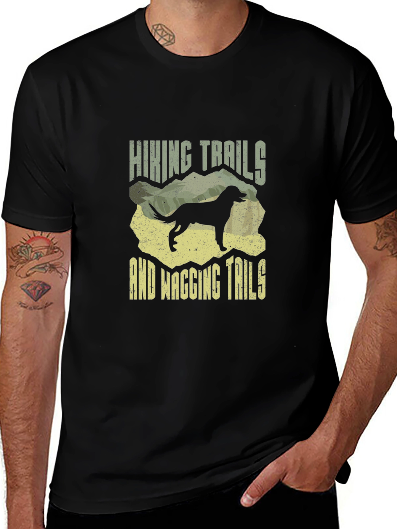 Hiking Trails & Wagging Tails Graphic Tee - Outdoors Dog Lover T-Shirt