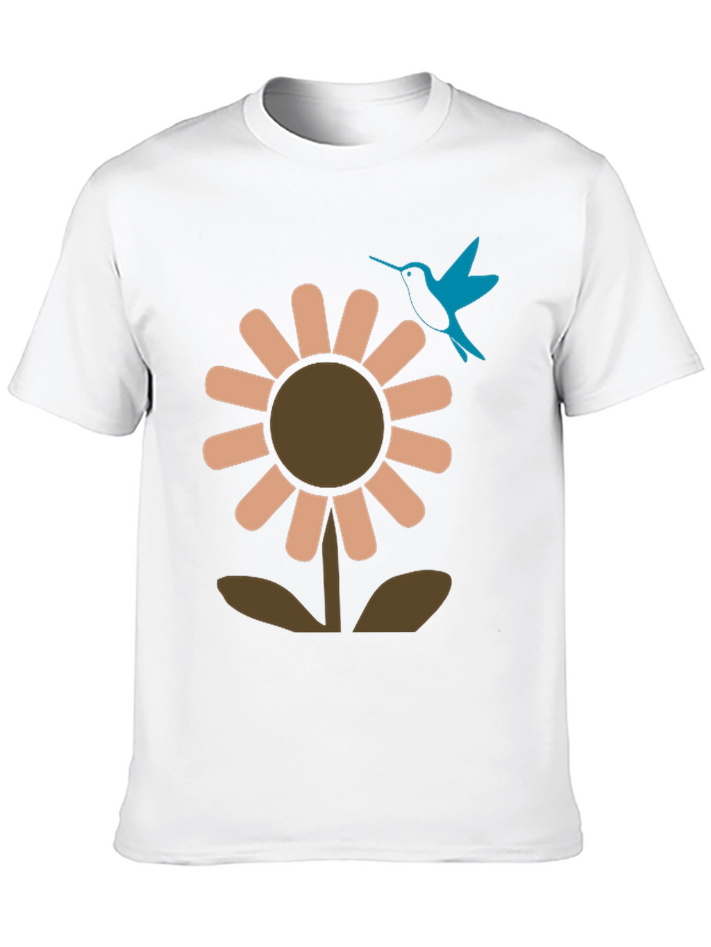Black Graphic Tee: Flower & Hummingbird Design