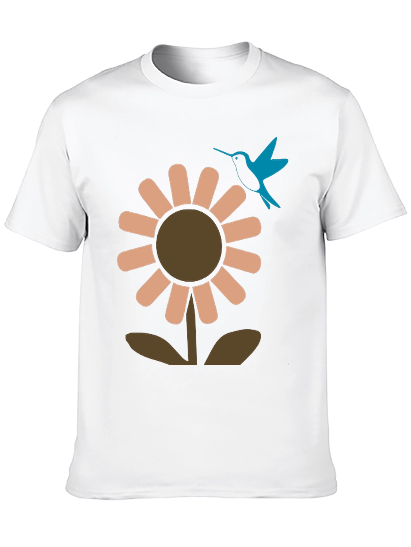 Black Graphic Tee: Flower & Hummingbird Design