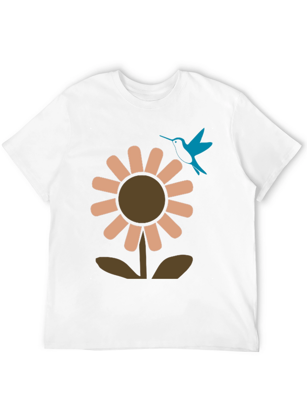 Black Graphic Tee: Flower & Hummingbird Design