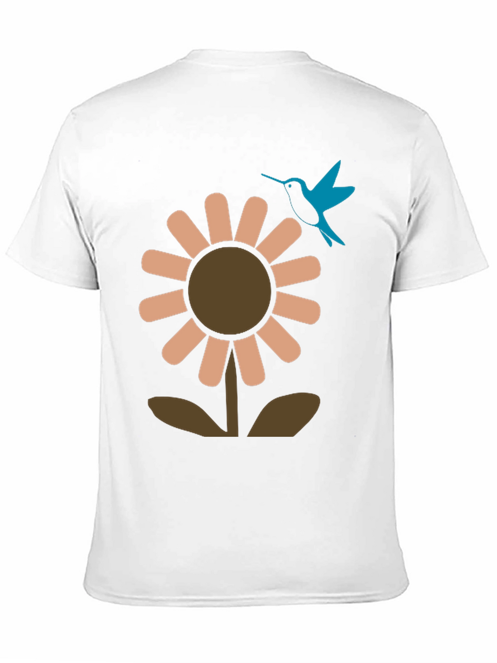 Black Graphic Tee: Flower & Hummingbird Design