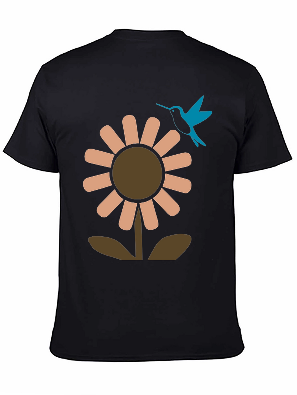 Black Graphic Tee: Flower & Hummingbird Design