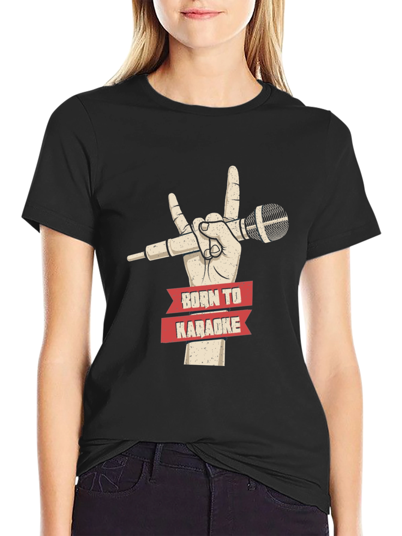 Born To Karaoke T-Shirt - Rock On Microphone Design