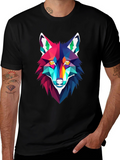 Geometric Wolf Graphic Tee - Stylish Mens Black T-Shirt
