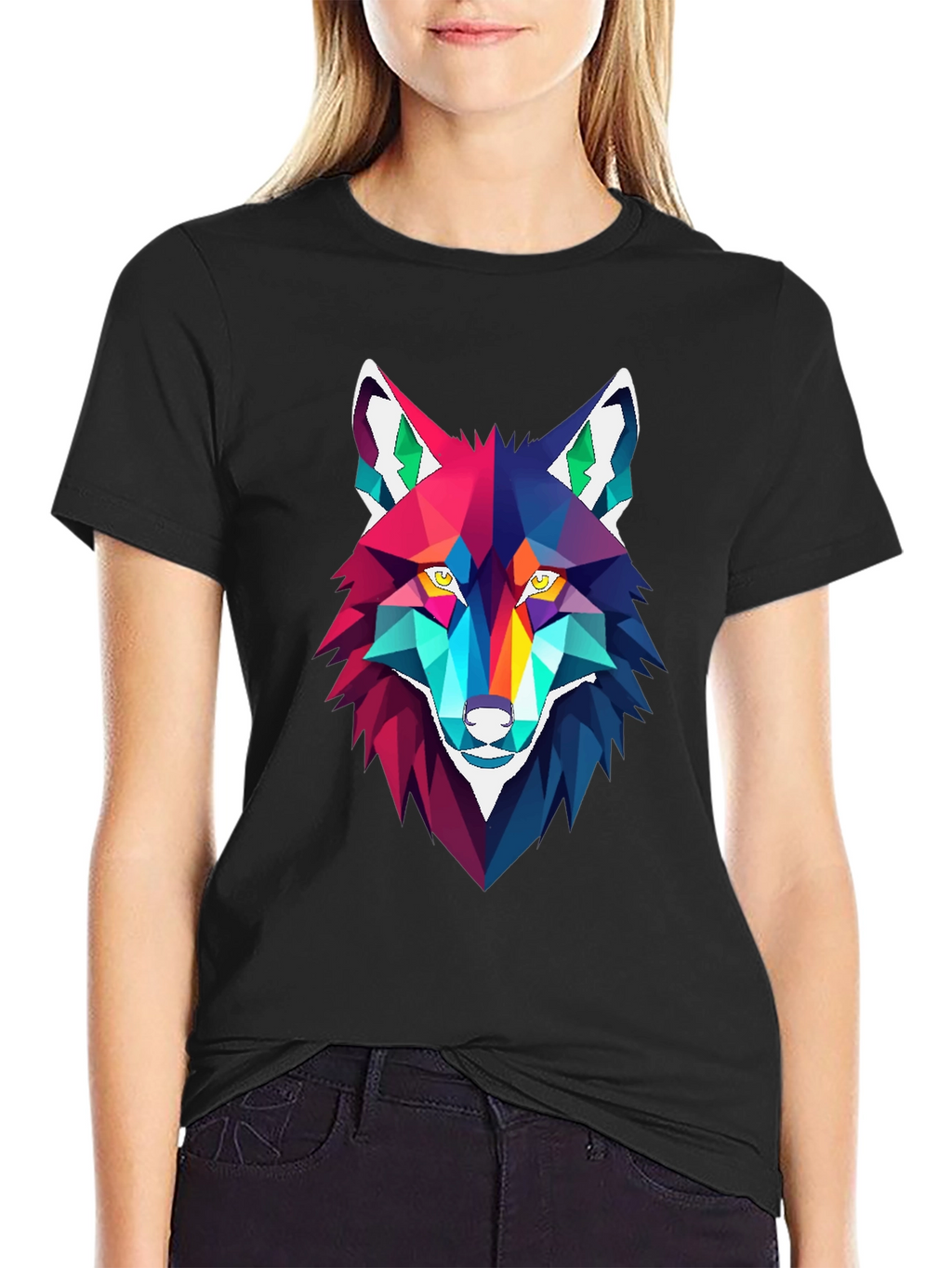 Geometric Wolf Graphic Tee - Stylish Mens Black T-Shirt