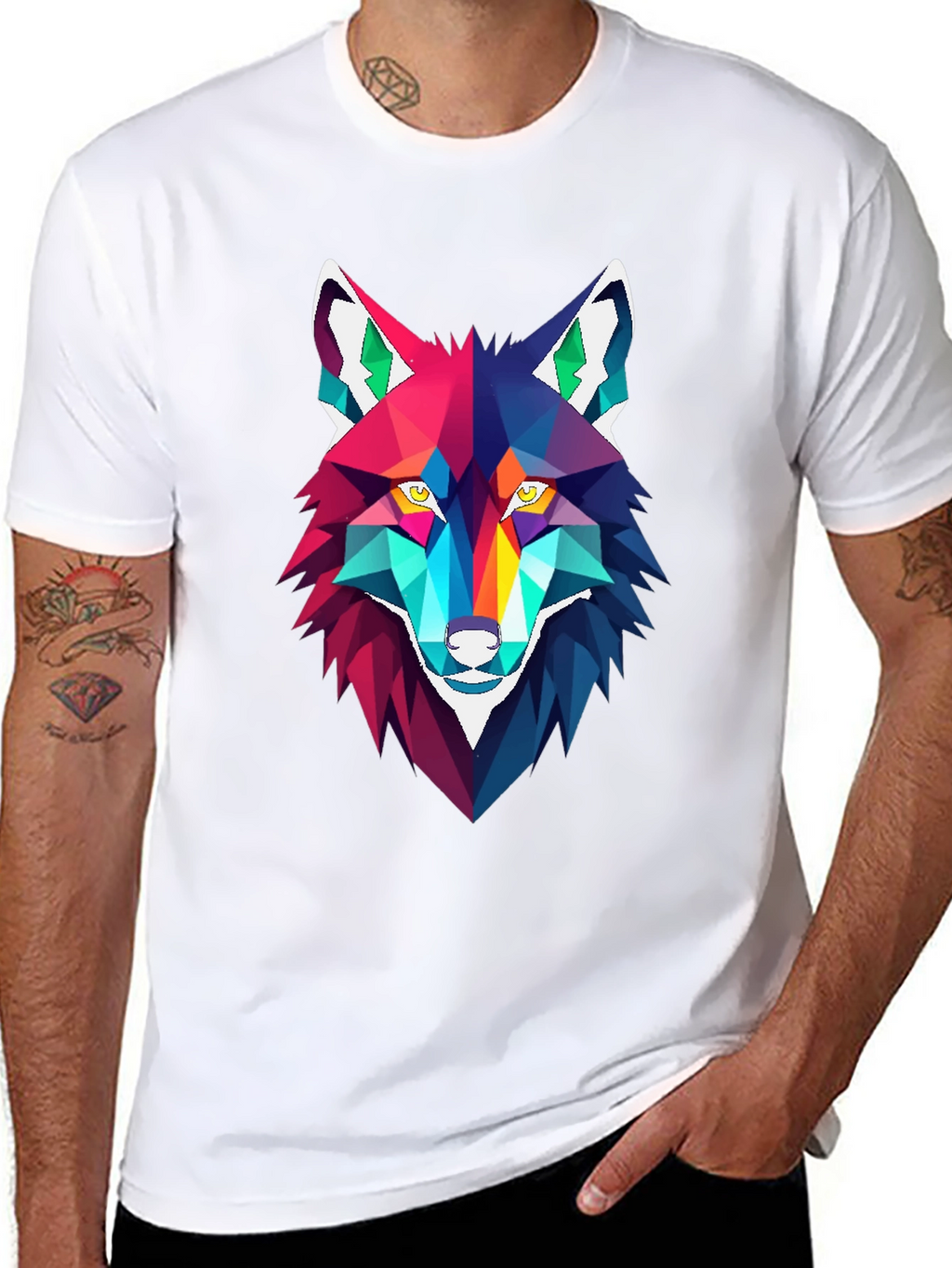 Geometric Wolf Graphic Tee - Stylish Mens Black T-Shirt