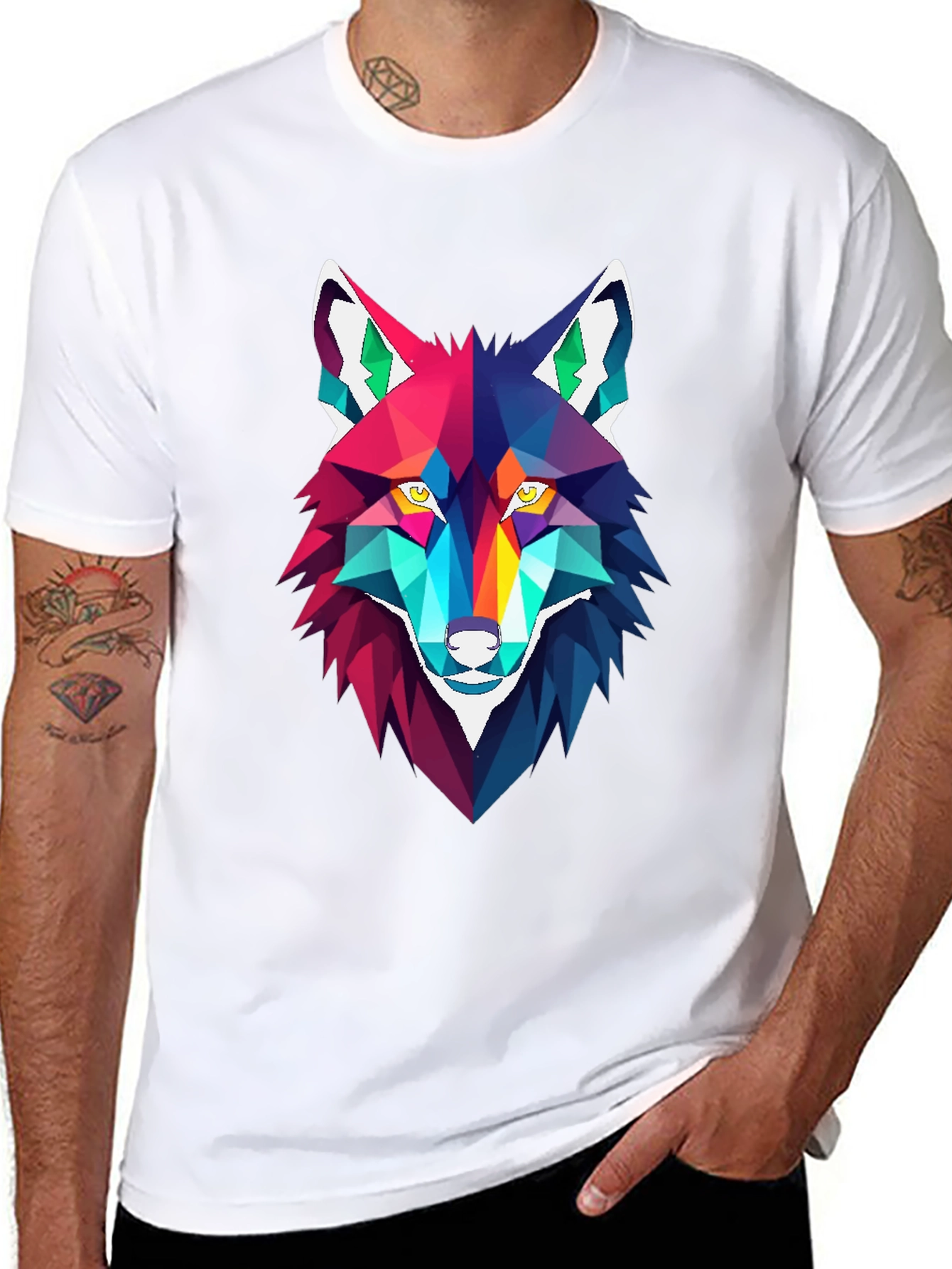 Geometric Wolf Graphic Tee - Stylish Mens Black T-Shirt