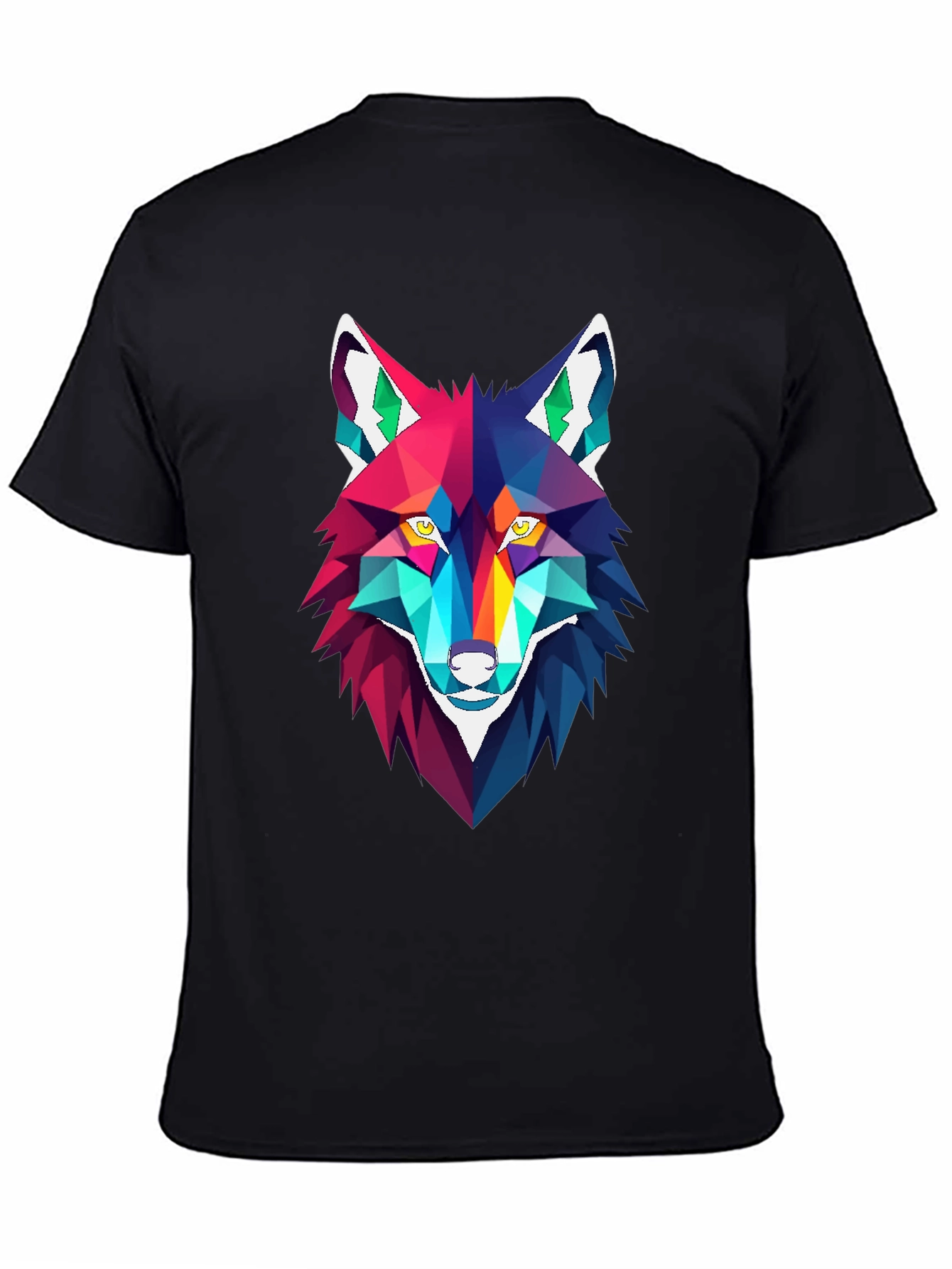 Geometric Wolf Graphic Tee - Stylish Mens Black T-Shirt