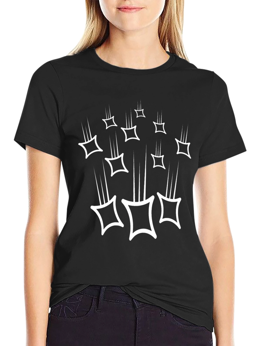 Modern Graphic Black T-Shirt with Falling Squares