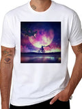 Fantasy Dragon Moon Rider Black T-Shirt