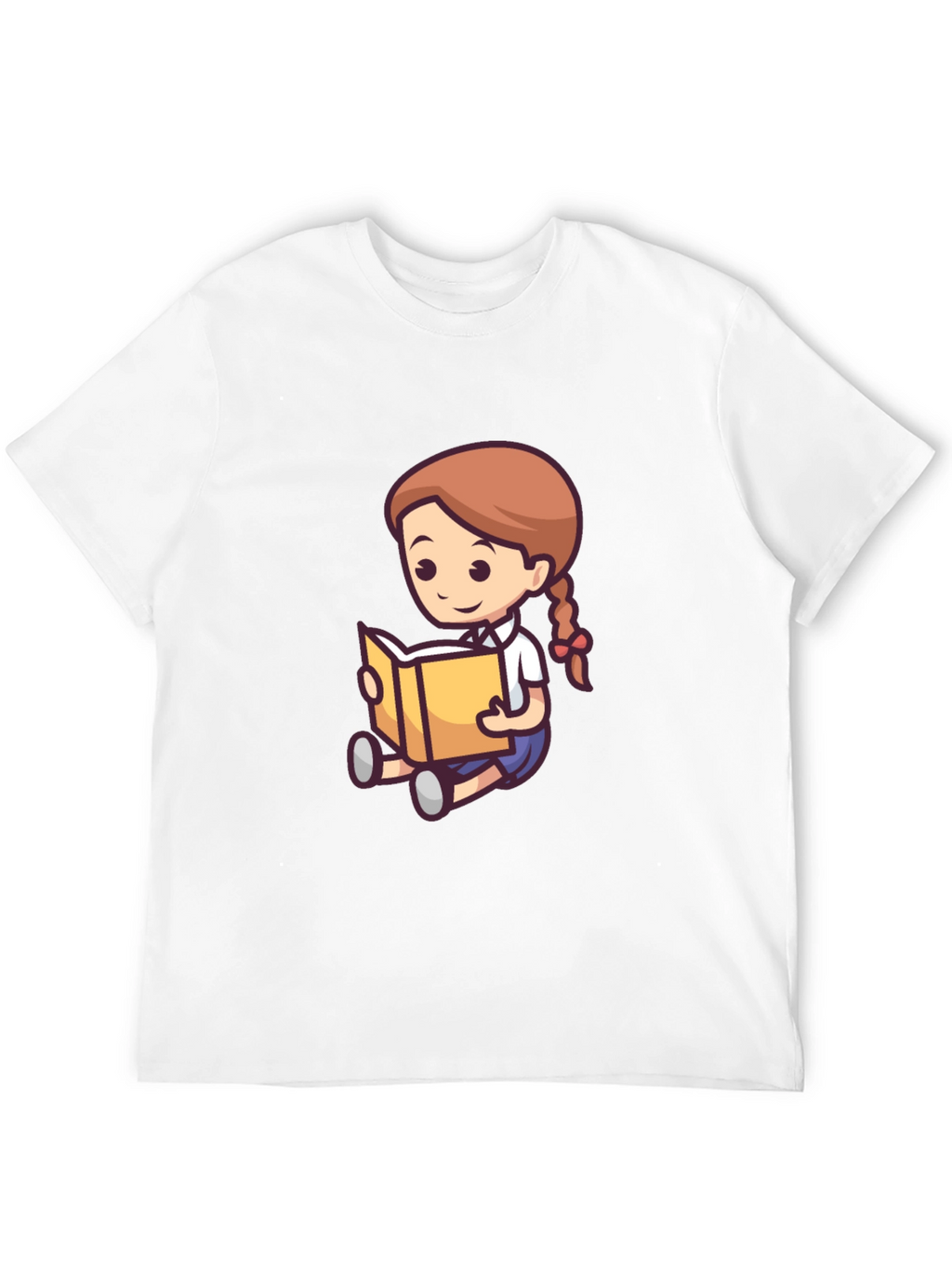 Cartoon Girl Reading Book Black T-Shirt